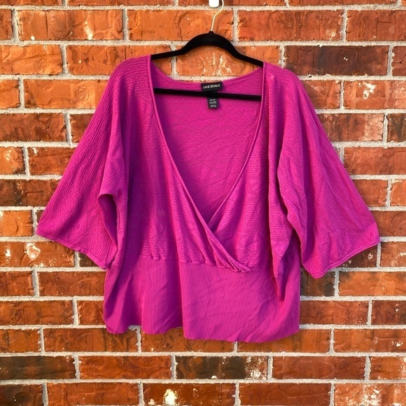 Lane Bryant Womens 26/28 Fuschia Wrap Vneck Crochet Knit Blouse Top - Picture 1 of 7